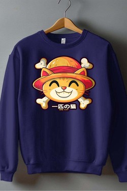 One Lucky Cat - Sweat Col Rond Homme-BLEU ROI