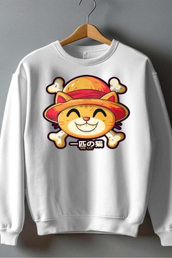 One Lucky Cat - Sweat Col Rond Homme-BLEU ROI