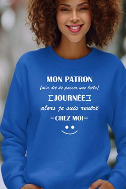 Work Escape - Sweat Col Rond Femme-BLEU ROI