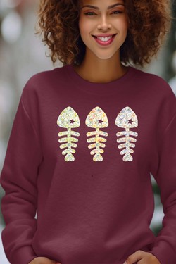 floral fishbone - Sweat Col Rond Femme-BORDEAUX
