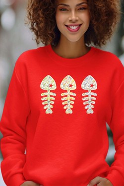 floral fishbone - Sweat Col Rond Femme-BORDEAUX