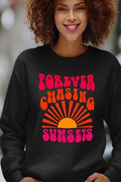 forever chaising sunset - Sweat Col Rond Femme-MARINE