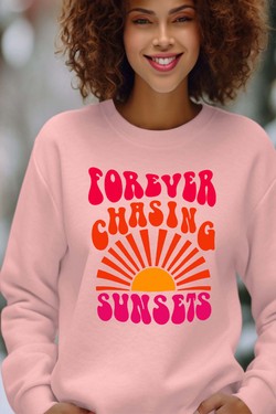 forever chaising sunset - Sweat Col Rond Femme-MARINE