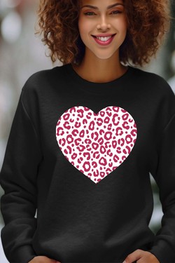 leopard heart - Sweat Col Rond Femme-GRIS