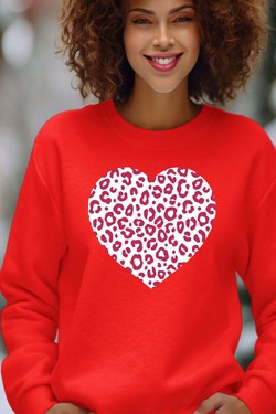 leopard heart - Sweat Col Rond Femme-GRIS