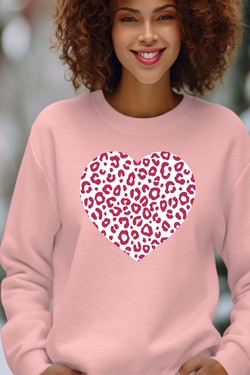 leopard heart - Sweat Col Rond Femme-GRIS