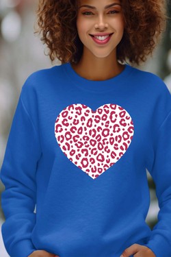 leopard heart - Sweat Col Rond Femme-GRIS