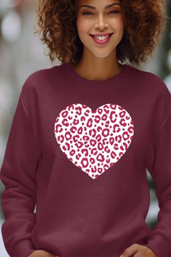 leopard heart - Sweat Col Rond Femme-GRIS