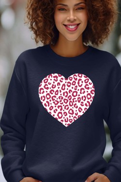 leopard heart - Sweat Col Rond Femme-GRIS