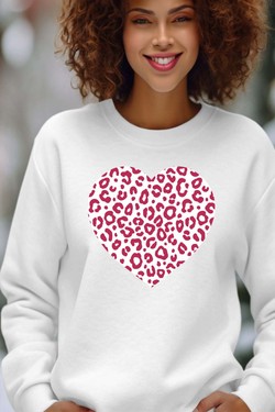 leopard heart - Sweat Col Rond Femme-GRIS