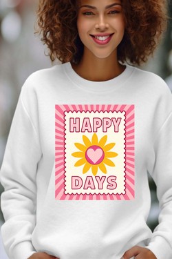 happy days flower - Sweat Col Rond Femme-BLANC