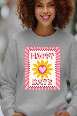 happy days flower - Sweat Col Rond Femme-BLANC