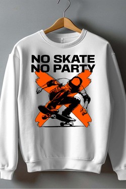 no skate no party - Sweat Col Rond Homme-NOIR