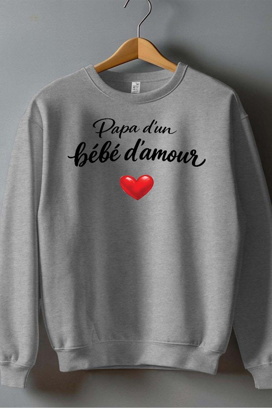 Papa 2 bebe damour - Sweat Col Rond Homme-GRIS