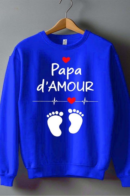 Papa D'amour - Sweat Col Rond Homme-BLEU ROI