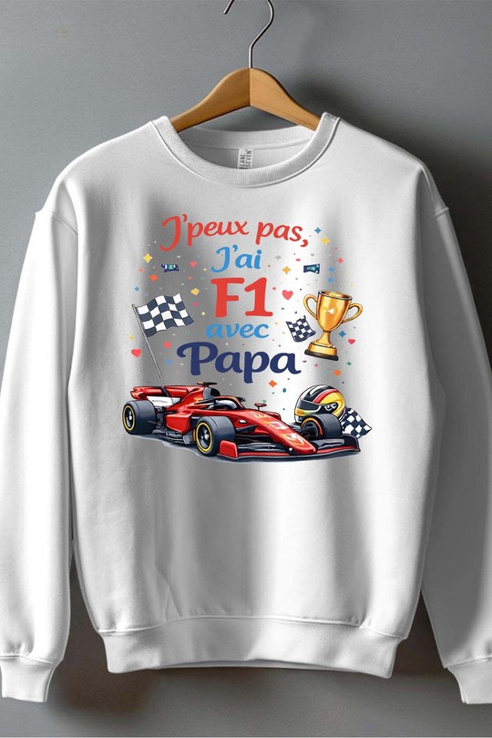 Peux pas... F1 avec papa - Sweat Col Rond Homme-BLANC