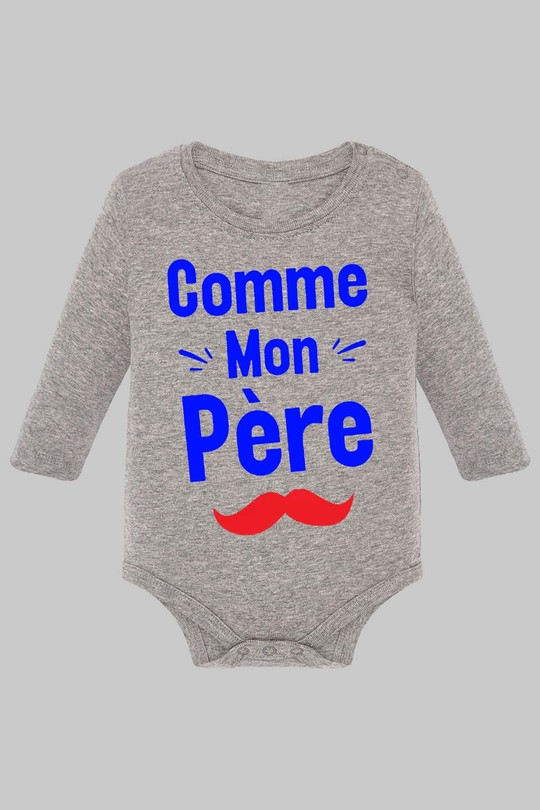 comme  mon pere - Body Manche longue bébé-GRIS