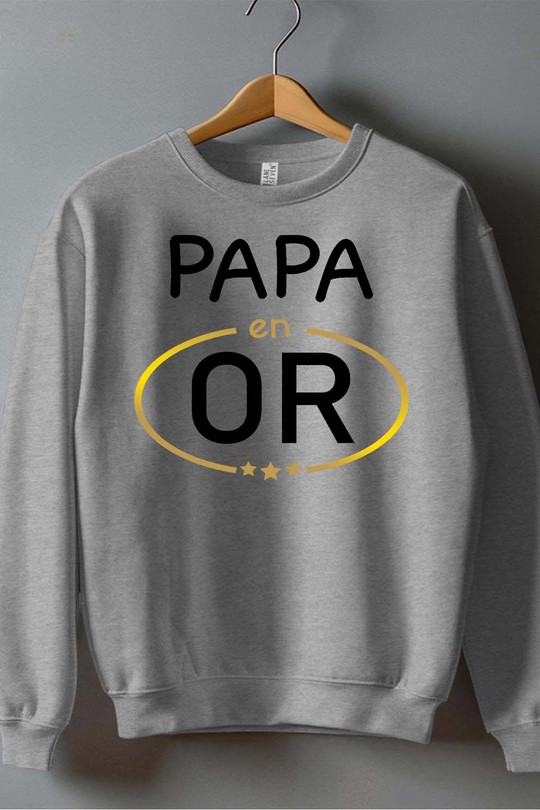 papa en or - Sweat Col Rond Homme-GRIS