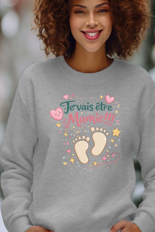 etre mamie Pied BB - Sweat Col Rond Femme-GRIS