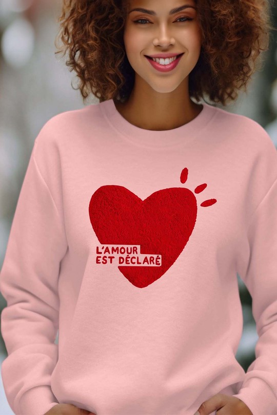 lamour declare - Sweat Col Rond Femme-ROSE