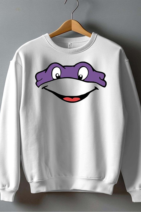 ninja turtles violet - Sweat Col Rond Homme-BLANC
