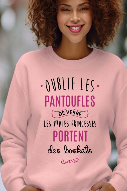 Pantoufles Princesse - Sweat Col Rond Femme-ROSE