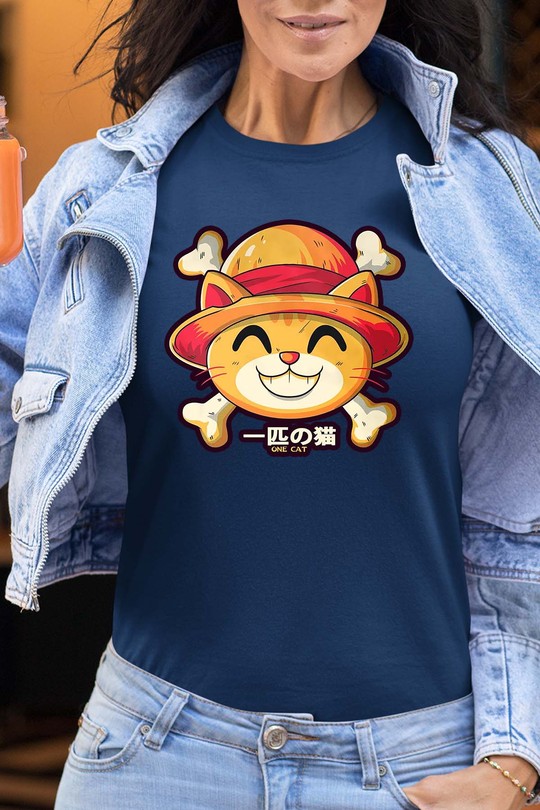 One Lucky Cat - Tshirt Femme-MARINE