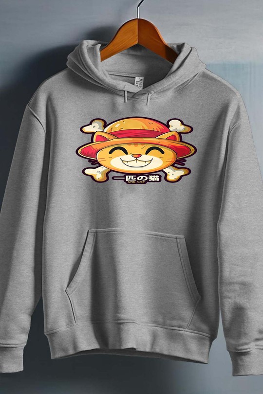 One Lucky Cat - Sweat capuche Homme-GRIS