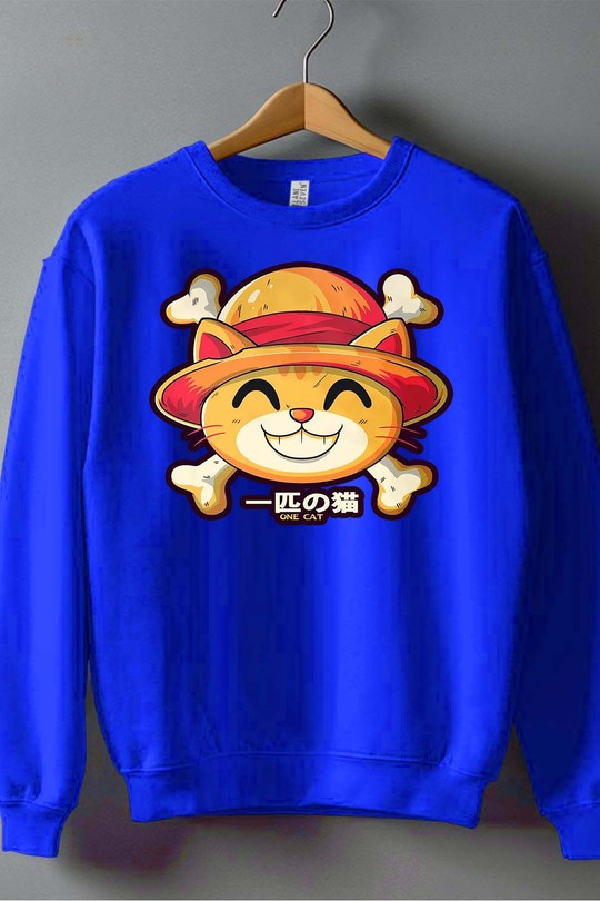 One Lucky Cat - Sweat Col Rond Homme-BLEU ROI
