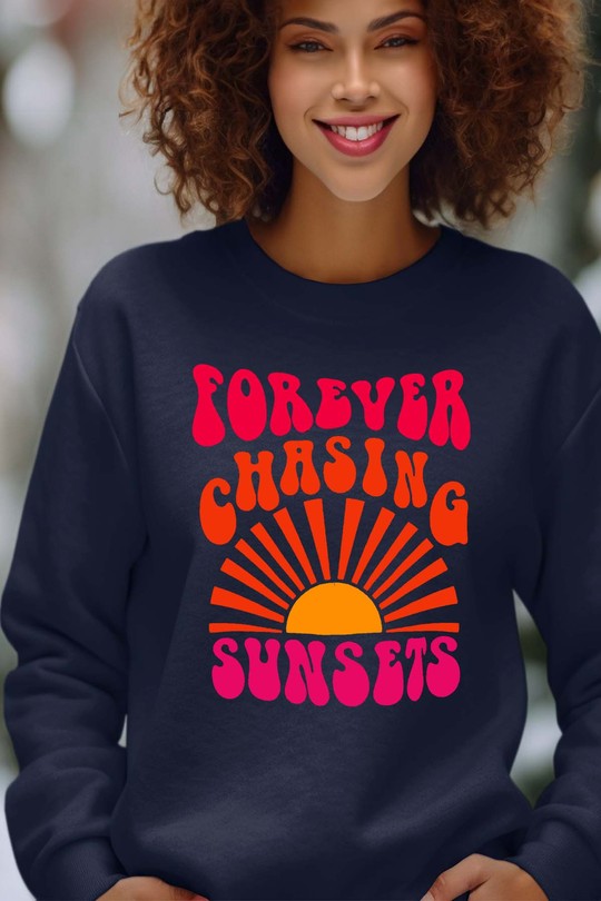 forever chaising sunset - Sweat Col Rond Femme-MARINE
