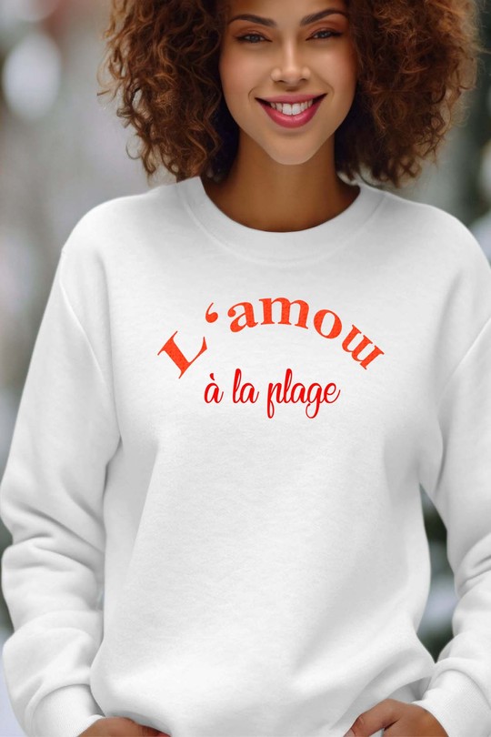 l amow plage - Sweat Col Rond Femme-BLANC
