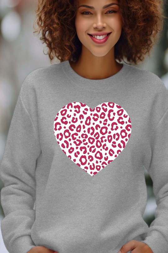 leopard heart - Sweat Col Rond Femme-GRIS