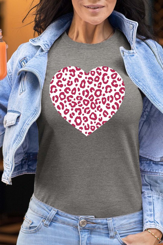 leopard heart - Tshirt Femme-GRIS