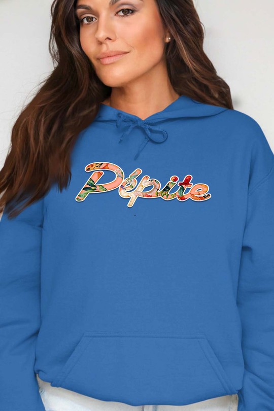 PEPITE FLORAL - Sweat Capuche Femme-BLEU ROI