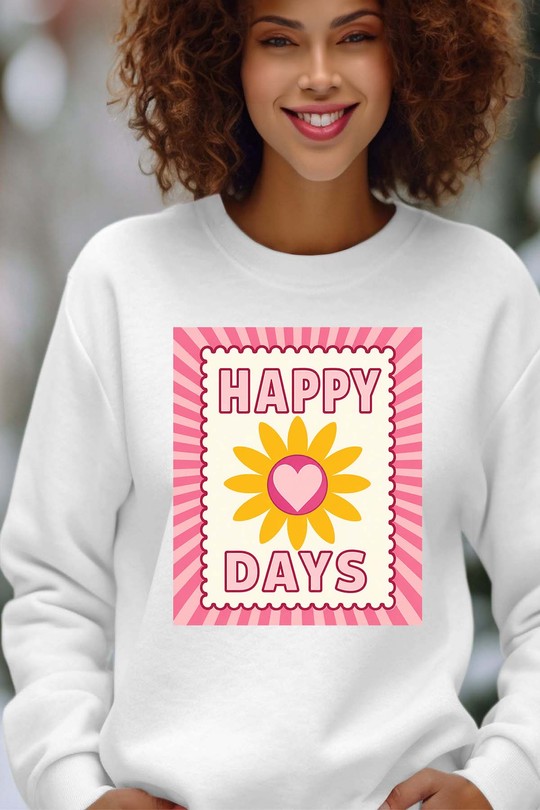 happy days flower - Sweat Col Rond Femme-BLANC