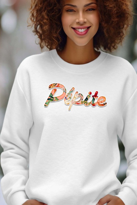 PEPITE FLORAL - Sweat Col Rond Femme-BLANC