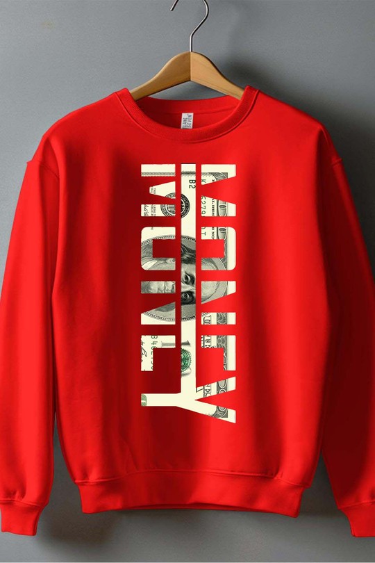 money 100 usd - Sweat Col Rond Homme-ROUGE
