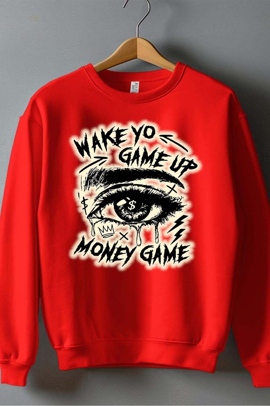 wake game up - Sweat Col Rond Homme-ROUGE