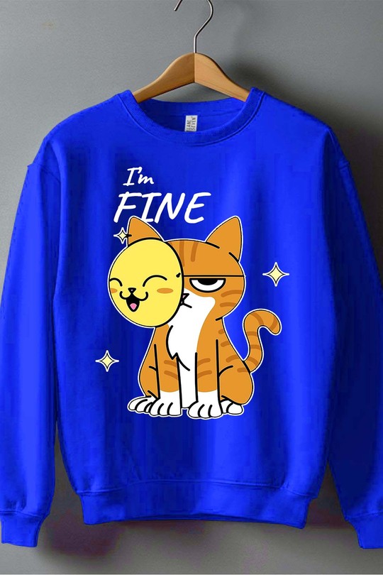 im fine cat - Sweat Col Rond Homme-BLEU ROI