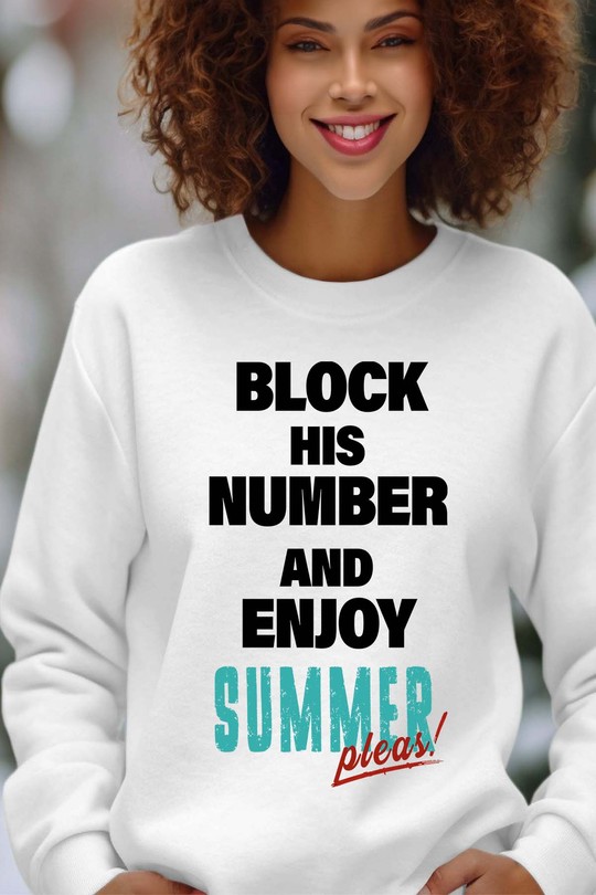 block enjoy summer - Sweat Col Rond Femme-BLANC