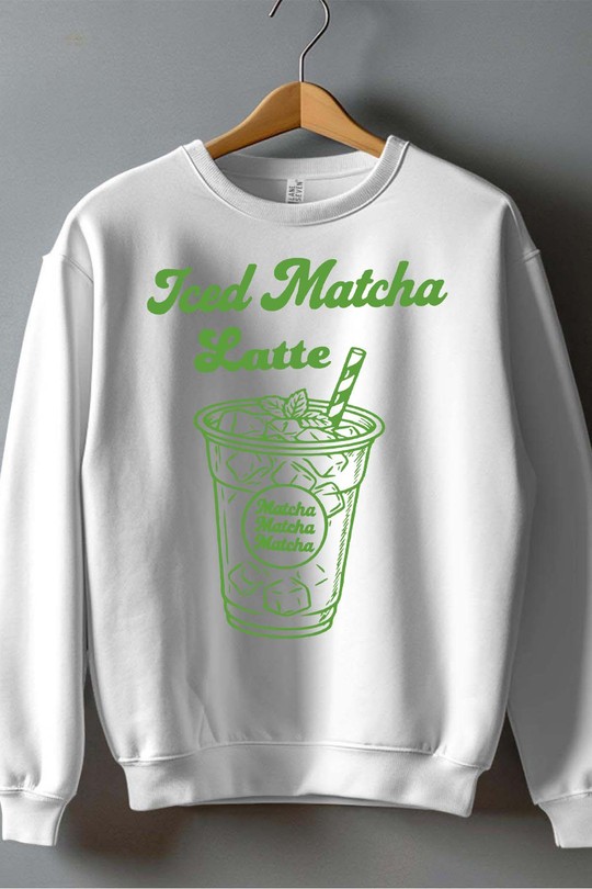iced matcha latte - Sweat Col Rond Homme-BLANC