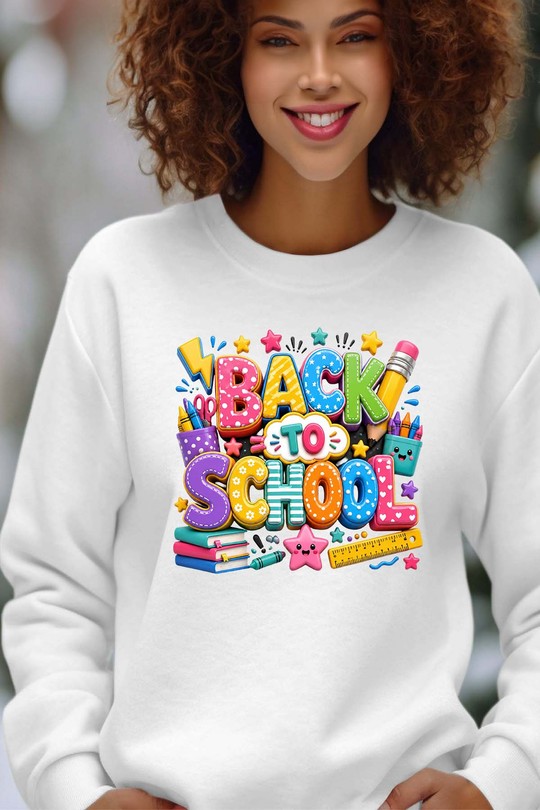 BACK to school art - Sweat Col Rond Femme-BLANC