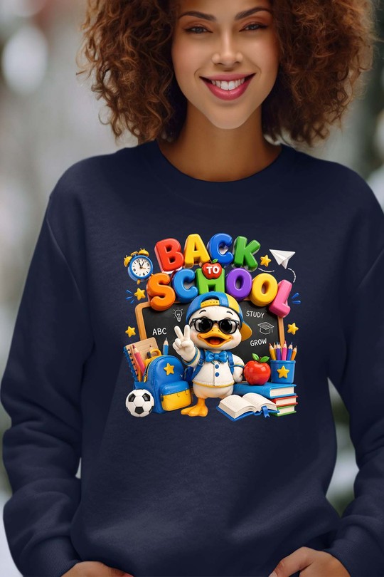 BACK to school duck - Sweat Col Rond Femme-MARINE