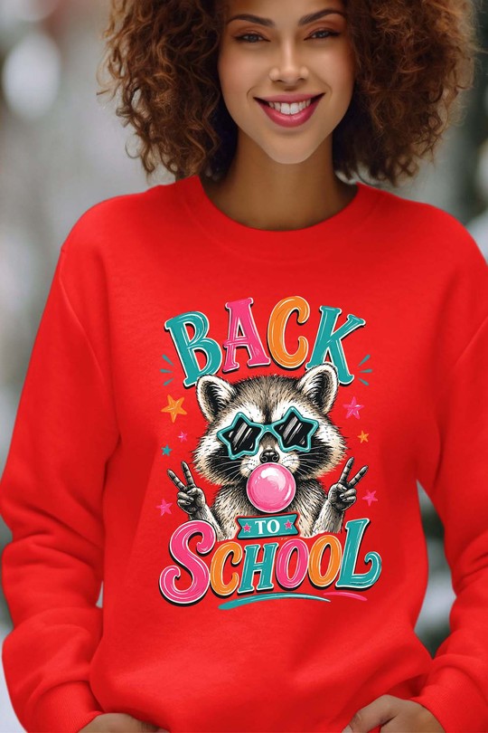 BACK to school racoon - Sweat Col Rond Femme-ROUGE