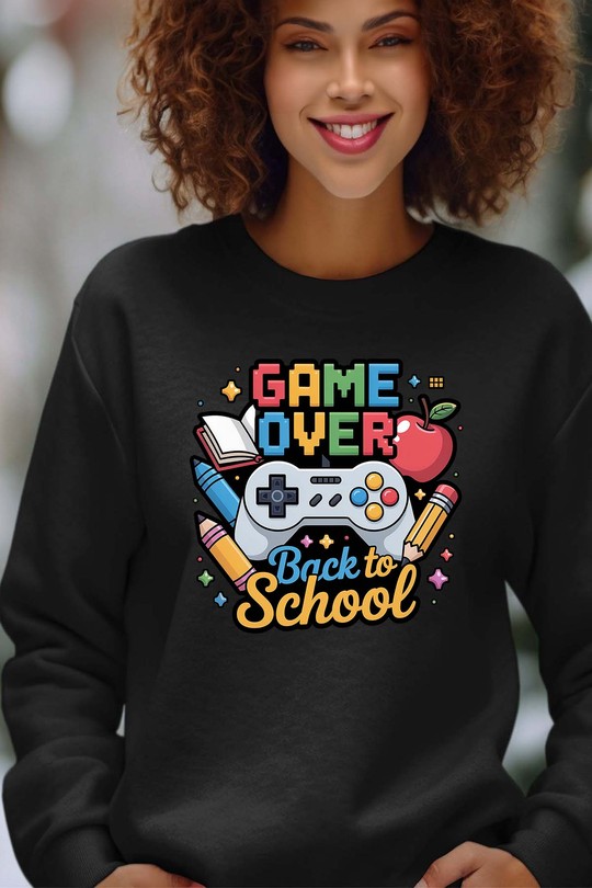 BS GAME OVER - Sweat Col Rond Femme-NOIR