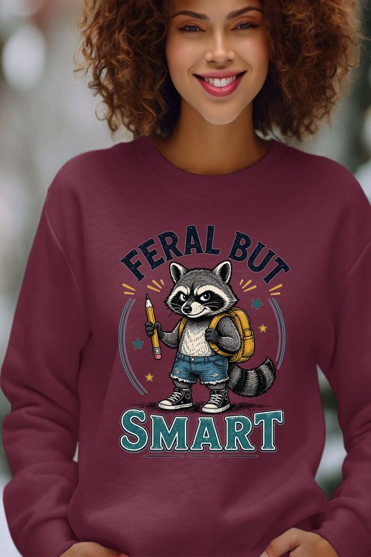 Feral but smart - Sweat Col Rond Femme-BORDEAUX
