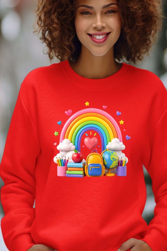 rainbow  school - Sweat Col Rond Femme-ROUGE