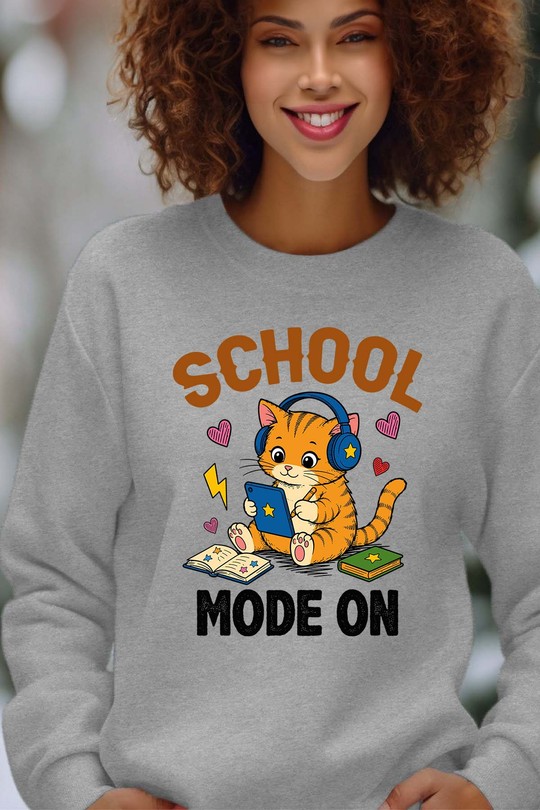school Mode on - Sweat Col Rond Femme-GRIS
