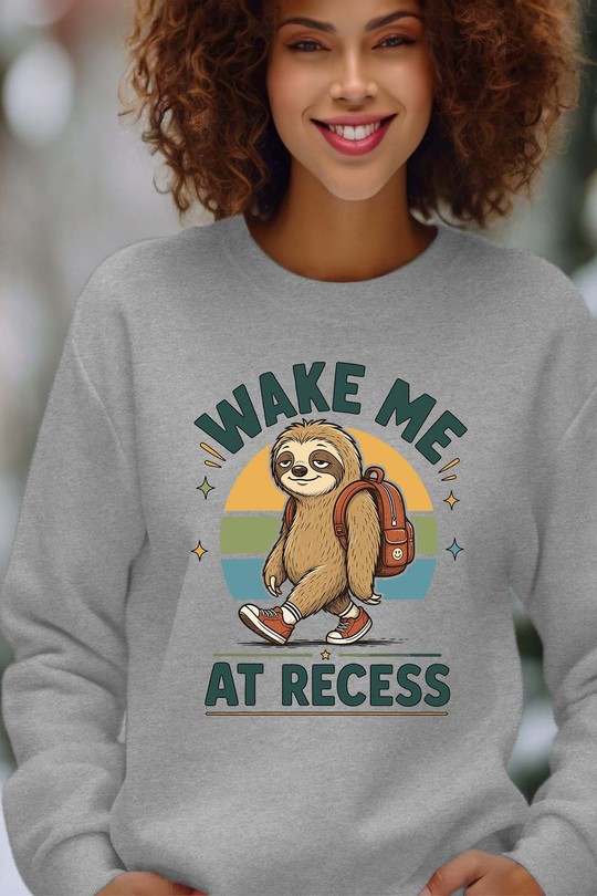 Wake Me At Recess - Sweat Col Rond Femme-GRIS