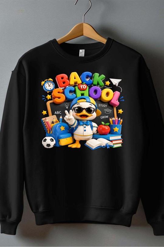 BACK to school duck - Sweat Col Rond Homme-NOIR